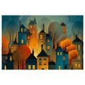OBRAZ ZIMNÍ POHÁDKA NOČNÍHO MĚSTA - BAREVNÉ DOMY - OBRAZY