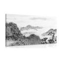 WANDBILD TRADITIONELLES CHINESISCHES GEMÄLDE MIT LANDSCHAFT IN SCHWARZ-WEISS - SCHWARZ-WEISSE BILDER - BILDER