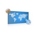 DECORATIVE PINBOARD HATCHED MAP OF THE WORLD ON A BLUE BACKGROUND - PICTURES ON CORK - PICTURES