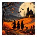 QUADRO SU TELA – SENTIERO DI HALLOWEEN VERSO LA CASA OSCURA - QUADRI HALLOWEEN E HORROR - STAMPE E QUADRI