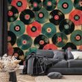 SELBSTKLEBENDE TAPETE RETRO SCHALLPLATTEN IN FARBEN - MUSIK FOTOTAPETEN - TAPETEN
