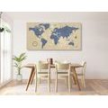 CANVAS PRINT WORLD MAP WITH A COMPASS IN RETRO STYLE - PICTURES OF MAPS - PICTURES