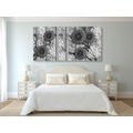 CANVAS PRINT ABSTRACT FLOWERS ON A MARBLE BACKGROUND IN BLACK AND WHITE - BLACK AND WHITE PICTURES - PICTURES