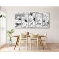 5-PIECE CANVAS PRINT LUXURIOUS MAGNOLIA WITH PEARLS IN BLACK AND WHITE - BLACK AND WHITE PICTURES - PICTURES