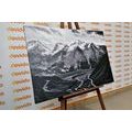 CANVAS PRINT BEAUTIFUL MOUNTAIN PANORAMA IN BLACK AND WHITE - BLACK AND WHITE PICTURES - PICTURES