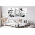 5-PIECE CANVAS PRINT LUXURY ROSE IN BLACK AND WHITE - BLACK AND WHITE PICTURES - PICTURES