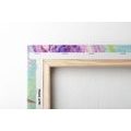 WANDBILD MALEREI MIT LILA UND GELBEN BLUMEN - BILDER BLUMEN - BILDER