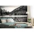 SELF ADHESIVE WALL MURAL BLACK AND WHITE LAKE SURROUNDED BY NATURE - SELF-ADHESIVE WALLPAPERS - WALLPAPERS