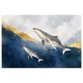 TABLEAU SUR TOILE – BALEINES DANS DES VAGUES DORÉES - TABLEAUX DE BALEINE - TABLEAUX