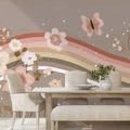 SELBSTKLEBENDE FOTOTAPETE PASTELLFARBENE BLUMEN UND REGENBOGENSTREIFEN - KINDERTAPETEN - TAPETEN