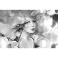 CANVAS PRINT WOMAN'S CHARM IN BLACK AND WHITE - BLACK AND WHITE PICTURES - PICTURES