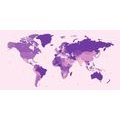 DECORATIVE PINBOARD DETAILED MAP OF THE WORLD IN PURPLE - PICTURES ON CORK - PICTURES