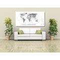 DECORATIVE PINBOARD DETAILED MAP OF THE WORLD IN BLACK AND WHITE - PICTURES ON CORK - PICTURES