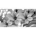 CANVAS PRINT BLACK AND WHITE MAGNOLIA ON AN ABSTRACT BACKGROUND - BLACK AND WHITE PICTURES - PICTURES