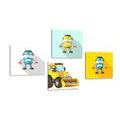 CANVAS PRINT SET ROBOTS WITH A YELLOW CAR - SET OF PICTURES - PICTURES