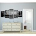 5-PIECE CANVAS PRINT MOUNTAIN LAKE REFLECTION IN BLACK AND WHITE - BLACK AND WHITE PICTURES - PICTURES