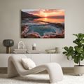 TABLEAU SUR TOILE – COUCHER DE SOLEIL ROSE SUR LE LAC SALÉ - TABLEAUX DU LAC - TABLEAUX