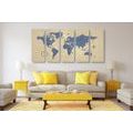 5-PIECE CANVAS PRINT WORLD MAP WITH A COMPASS IN RETRO STYLE - PICTURES OF MAPS - PICTURES