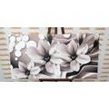 CANVAS PRINT BLACK AND WHITE MAGNOLIA ON AN ABSTRACT BACKGROUND - BLACK AND WHITE PICTURES - PICTURES