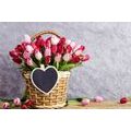 CANVAS PRINT RED TULIPS IN A WOODEN BASKET - PICTURES FLOWERS - PICTURES