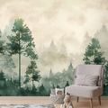 TAPETA ZELENE ŠUMSKE SILUETE U MAGLI - TAPETE ŠUMA - TAPETE