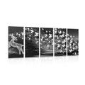 5-PIECE CANVAS PRINT BEAUTIFUL DEER WITH BUTTERFLIES IN BLACK AND WHITE - BLACK AND WHITE PICTURES - PICTURES