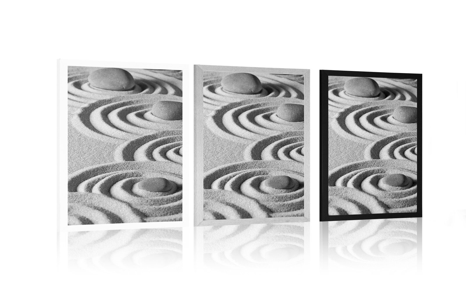 Poster Zen stones in sandy circles in black and white | Dovido.com