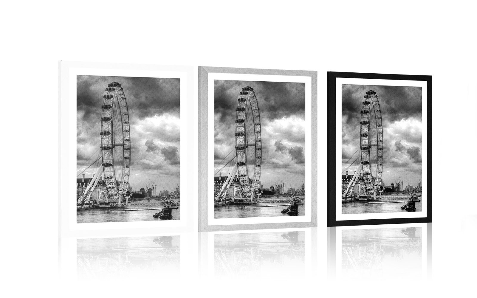 Plakat s paspartujem edinstveni London in reka Temza v črnobeli ...