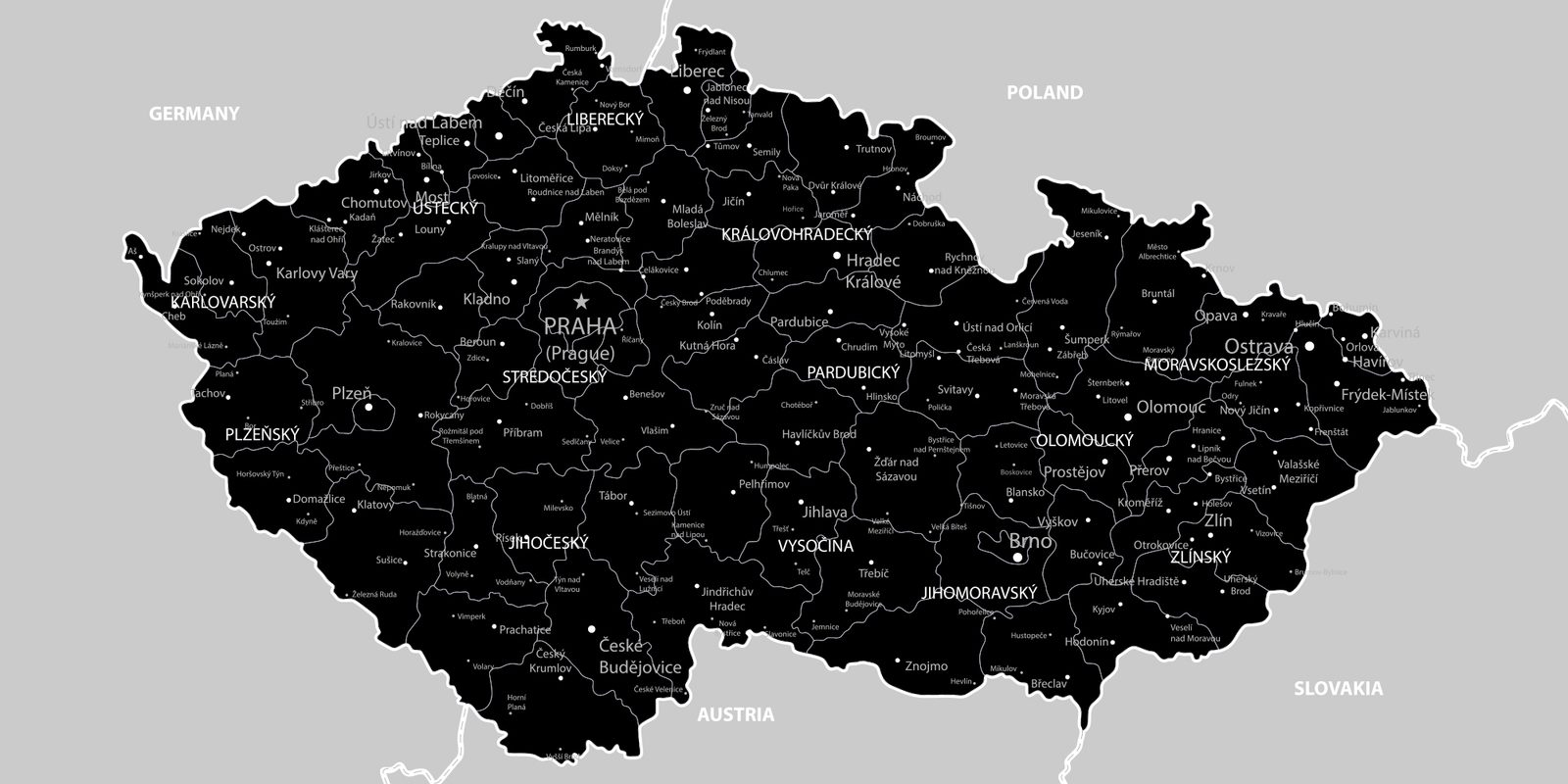 Obraz moderná čierno-sivá mapa Česka | Dovido.sk