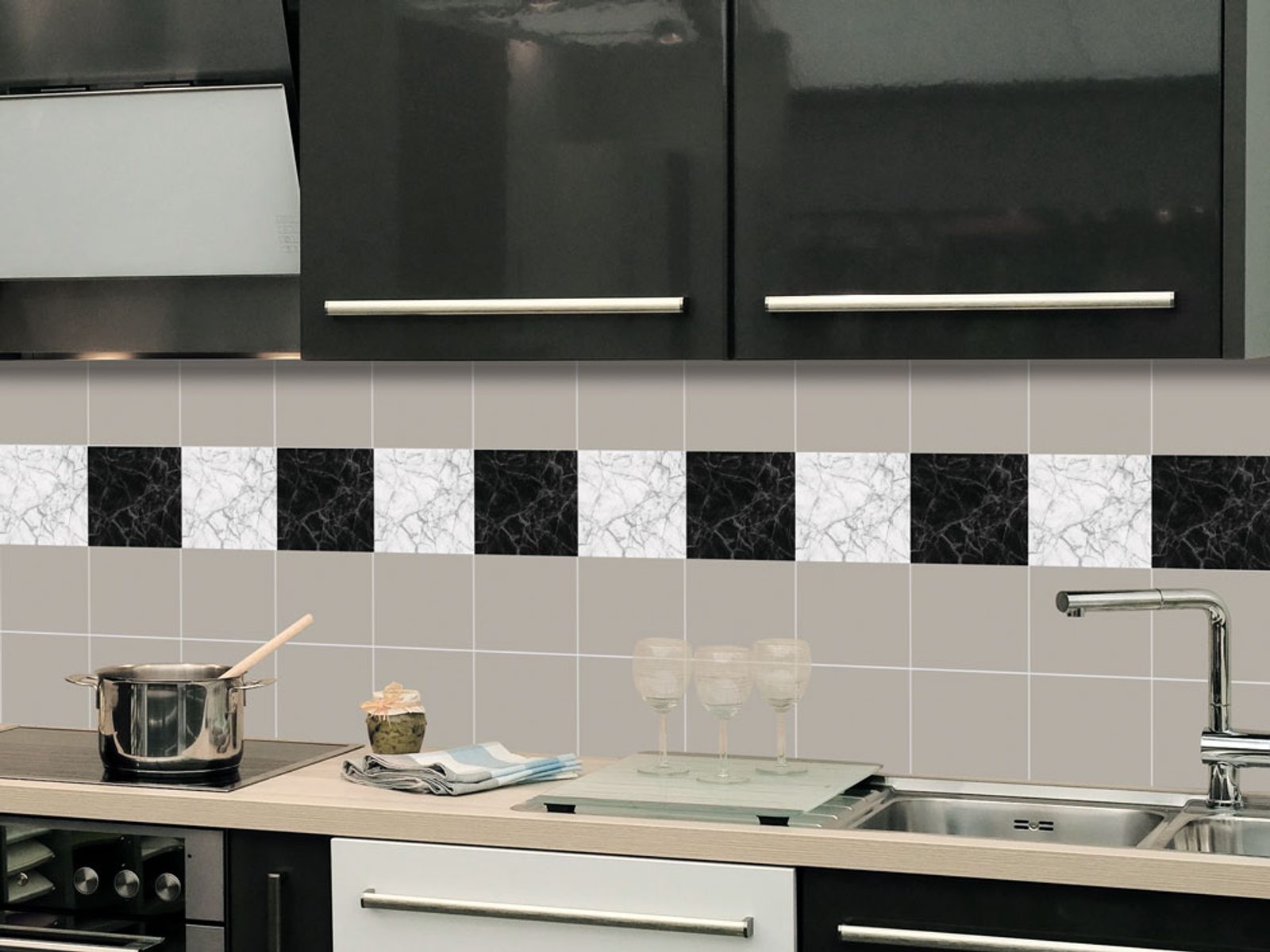 Black And White Classic Imitation Marble Wall Sticker Tile Sticker And Floor Sticker