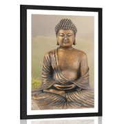 POSTER CU PASSEPARTOUT STATUIE LUI BUDDHA ÎN POZIȚIE DE MEDITAȚIE - FENG SHUI - POSTERE