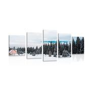 5 részes kép fa házikó havas természetben