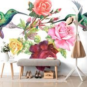 Selbstklebende Tapete Kolibris mit Blumen