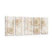 5-piece Canvas print abstract flowers on a marble background