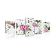 5-PIECE CANVAS PRINT DELICATE FLORAL STILL LIFE - PICTURES FLOWERS - PICTURES