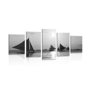 5 part picture of a beautiful sunset at sea in black & white
