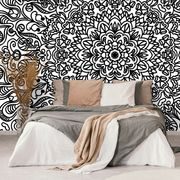 WALLPAPER ORNAMENT WITH A FLORAL THEME IN BLACK AND WHITE - BLACK AND WHITE WALLPAPERS - WALLPAPERS