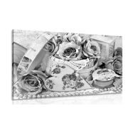 CANVAS PRINT ROMANTIC VINTAGE STYLE IN BLACK AND WHITE - BLACK AND WHITE PICTURES - PICTURES