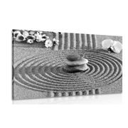 CANVAS PRINT JAPANESE GARDEN WITH FENG SHUI ELEMENTS IN BLACK AND WHITE - BLACK AND WHITE PICTURES - PICTURES