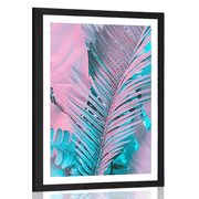 AFFICHE AVEC MONTURE DE FEUILLES DE PALMIER DANS DES COULEURS FLUO ATHYPIQUE - NATURE - AFFICHES