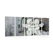 5-PIECE CANVAS PRINT STATUES OF ANGELS ON A BENCH - PICTURES OF ANGELS - PICTURES