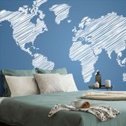 WALLPAPER HATCHED MAP OF THE WORLD ON A BLUE BACKGROUND - WALLPAPERS MAPS - WALLPAPERS