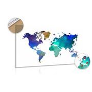 Tablou pe plută harta lumii colorată în design de acuarelă