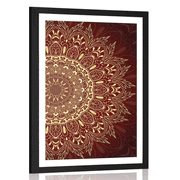 POSTER WITH MOUNT GOLDEN MANDALA ON A BURGUNDY BACKGROUND - FENG SHUI - POSTERS