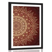 POSTER MIT PASSEPARTOUT GOLDENES MANDALA AUF WEINROTEM HINTERGRUND - FENG SHUI - POSTER