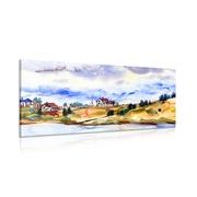 WANDBILD DORF IN AQUARELL - BILDER VON NATUR UND LANDSCHAFT - BILDER