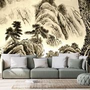 Tapet pictură de peisaj chinezesc în sepia