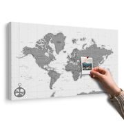 OBRAZ NA KORKU STYLOVÁ MAPA S KOMPASEM V ČERNOBÍLÉM PROVEDENÍ - OBRAZY NA KORKU - OBRAZY