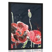 AFFICHE COQUELICOTS ROUGES SUR FOND NOIR - FLEURS - AFFICHES