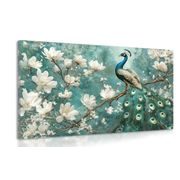 WANDBILD PFAU UMGEBEN VON WEISSEN BLUMEN - BILDER - 🔥 TOTALAUSVERKAUF